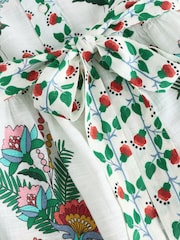 White Floral Print Placement Mini Puff Sleeve Tie Waist Shirt Dress - Image 8 of 9