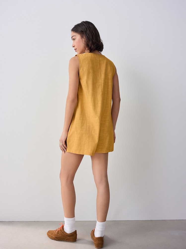 Ochre Yellow 100% Cotton V-Neck Button Down Playsuit - Image 2 of 8