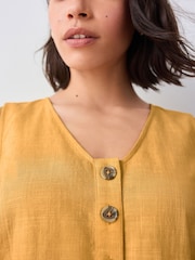 Ochre Yellow 100% Cotton V-Neck Button Down Playsuit - Image 4 of 8