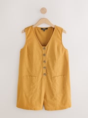 Ochre Yellow 100% Cotton V-Neck Button Down Playsuit - Image 5 of 8