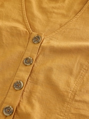 Ochre Yellow 100% Cotton V-Neck Button Down Playsuit - Image 6 of 8