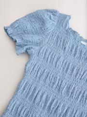 Pastel Blue Shirred Puff Sleeve Mini Dress - Image 7 of 8