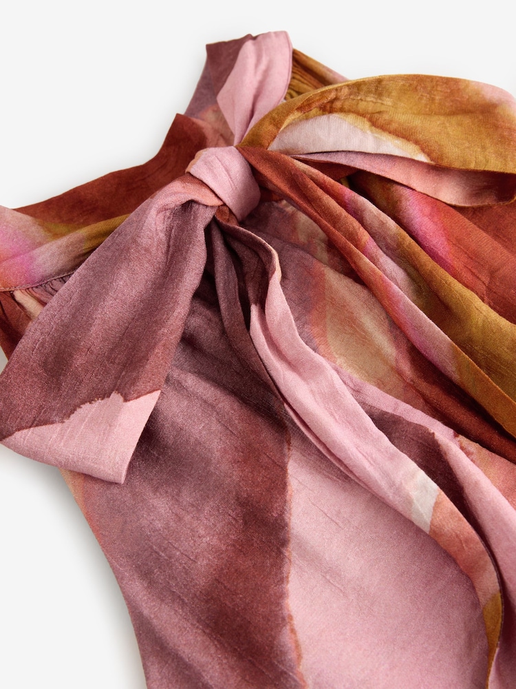 Pastel Pink And Orange Blurred Stripe Halter Tie Neck Layered Maxi Dress - Image 7 of 7 Pastel Pink And Orange Blurred Stripe Halter Tie Neck Layered Maxi Dress - Image 7 of 7