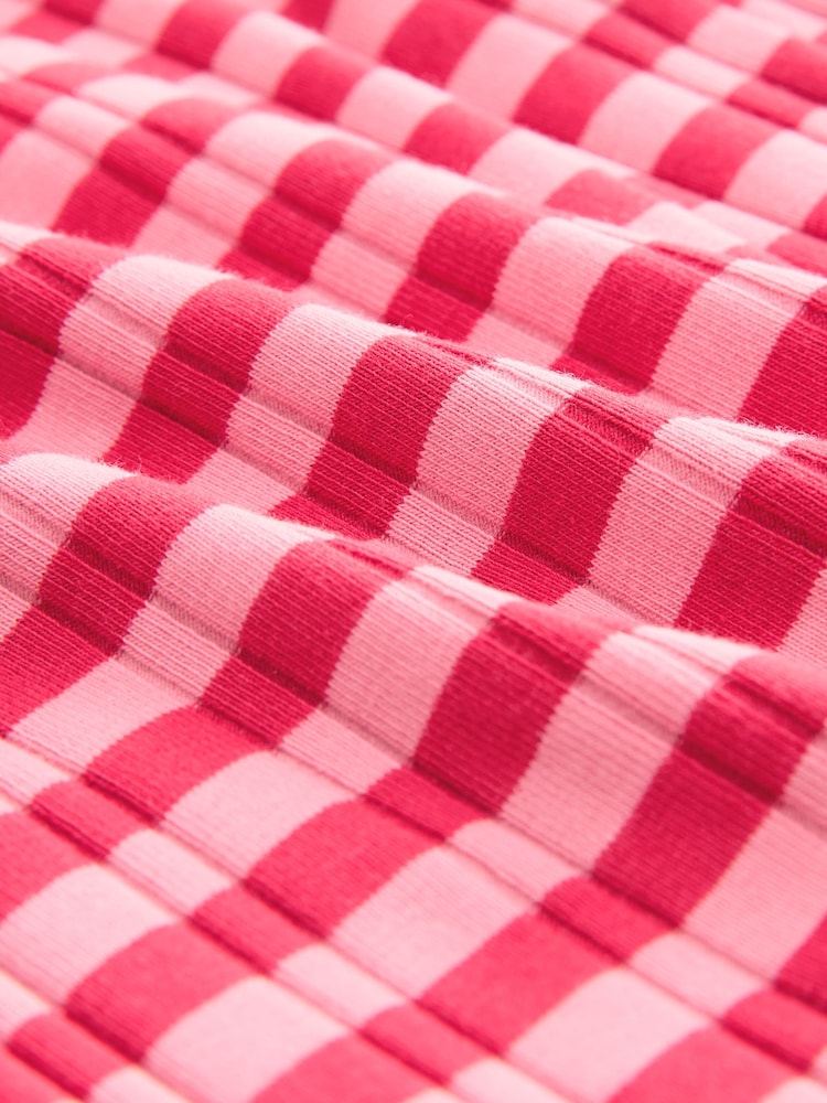 Pink/Red Stripe Square Neck Button Down Rib Column Midi Dress - Image 6 of 7