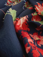 Navy Blue Floral Print Puff Sleeve Midi Dress - Image 10 of 10