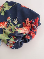 Navy Blue Floral Print Puff Sleeve Midi Dress - Image 9 of 10