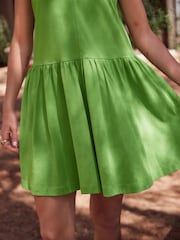 Lime Green 100% Cotton V-Neck Jersey Mini Summer Dress - Image 5 of 9