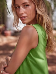 Lime Green 100% Cotton V-Neck Jersey Mini Summer Dress - Image 6 of 9