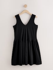 Black 100% Cotton V-Neck Jersey Mini Summer Dress - Image 3 of 6
