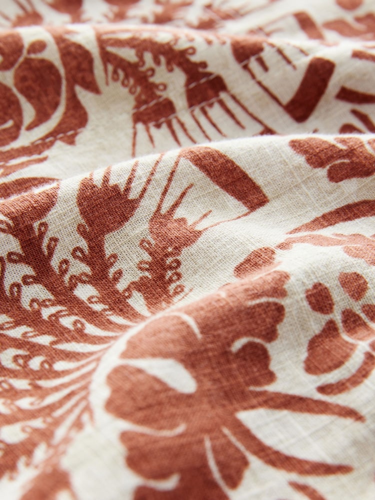 Rust Brown Paisly Print Scoop Back Mini Shift Dress With Linen - Image 8 of 8 Rust Brown Paisly Print Scoop Back Mini Shift Dress With Linen - Image 8 of 8