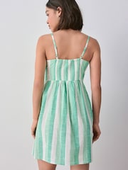 Green & White Stripe Linen Blend Mini Dress - Image 3 of 8