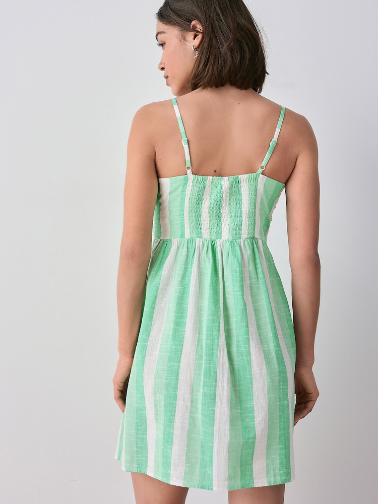 Green & White Stripe Linen Blend Mini Dress - Image 3 of 8