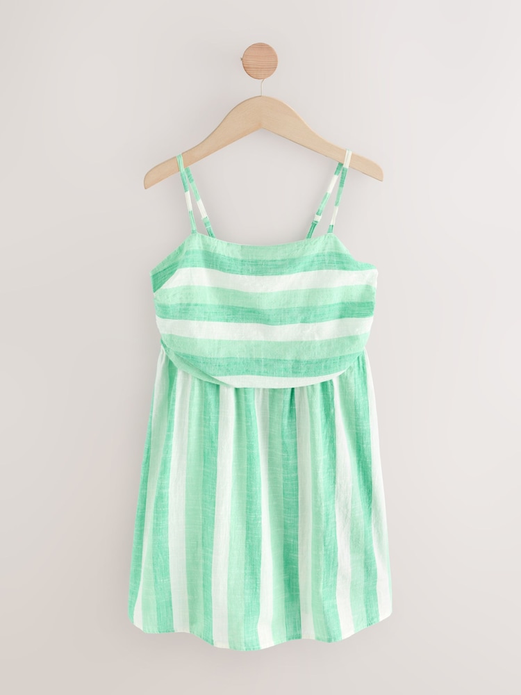 Green & White Stripe Linen Blend Mini Dress - Image 6 of 8