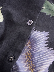 Kew Collection Navy Floral Button Down Puff Sleeve Midi Dress with Linen - Image 8 of 8