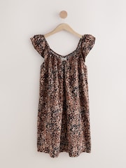 Animal Leopard Print V-Neck Ruffle Sleeve Mini Dress with Linen - Image 5 of 7