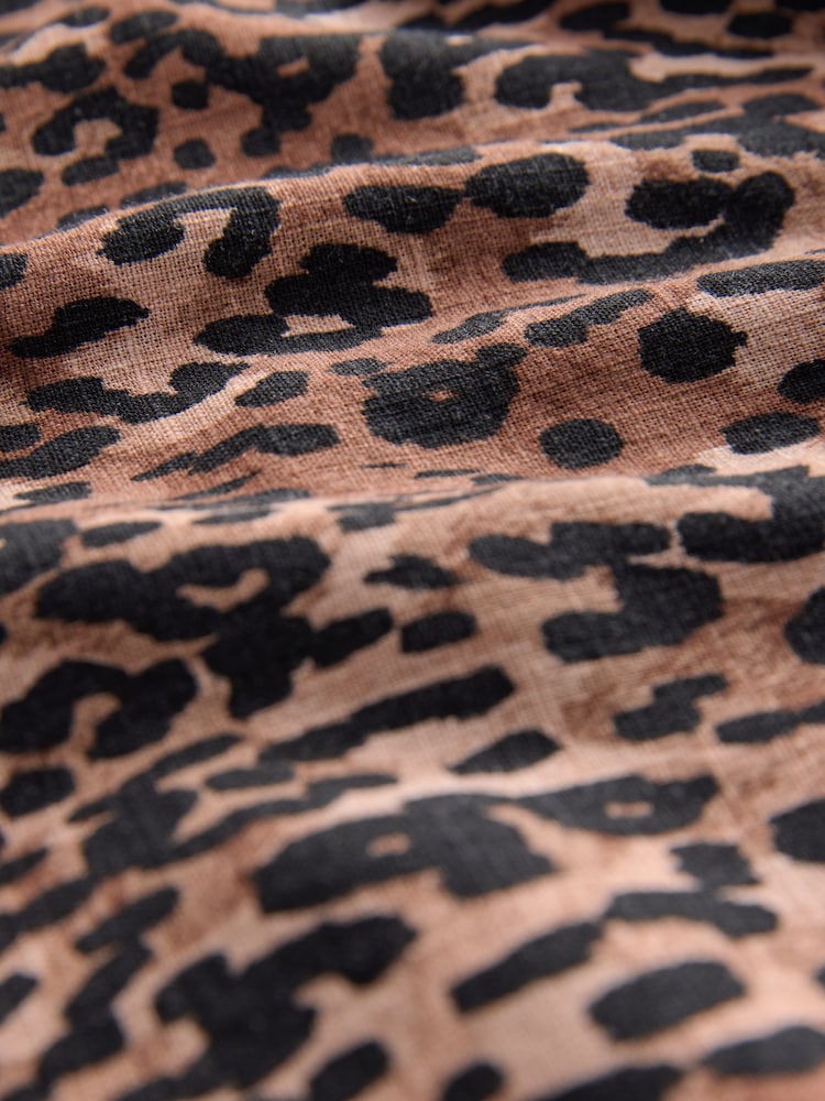 Animal Leopard Print V-Neck Ruffle Sleeve Mini Dress with Linen - Image 7 of 7