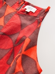 Red and Black Geo Print Mini Sleeveless Racer Stretch Linen Blend Dress - Image 6 of 7