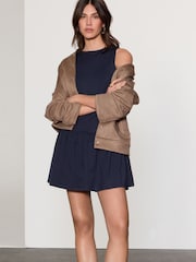 Navy Blue Sleeveless Jersey Drop Waist Mini Dress - Image 1 of 8