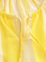 Yellow Stripe 100% Cotton Puff Sleeve Tie Front Mini Dress - Image 6 of 7