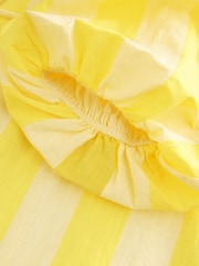 Yellow Stripe 100% Cotton Puff Sleeve Tie Front Mini Dress - Image 7 of 7