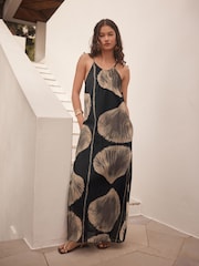 Black Shell Print Textured Cami Column Dress - Image 1 of 5
