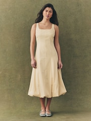 Lemon Yellow Square Neck Puff Hem Midi Dress - Image 1 of 9