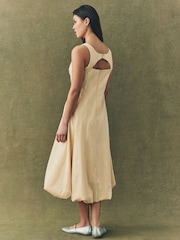 Lemon Yellow Square Neck Puff Hem Midi Dress - Image 3 of 9