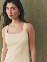 Lemon Yellow Square Neck Puff Hem Midi Dress - Image 4 of 9