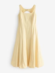Lemon Yellow Square Neck Puff Hem Midi Dress - Image 6 of 9