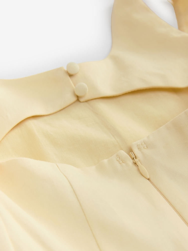 Lemon Yellow Square Neck Puff Hem Midi Dress - Image 9 of 9