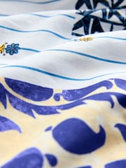 Ecru/Blue Tile Print 100% Cotton Strappy Tiered Midi Dress - Image 7 of 7