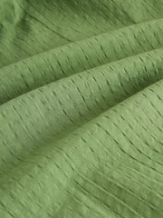 Olive Green Puff Sleeve Seersucker Midi Summer Dress - Image 7 of 7
