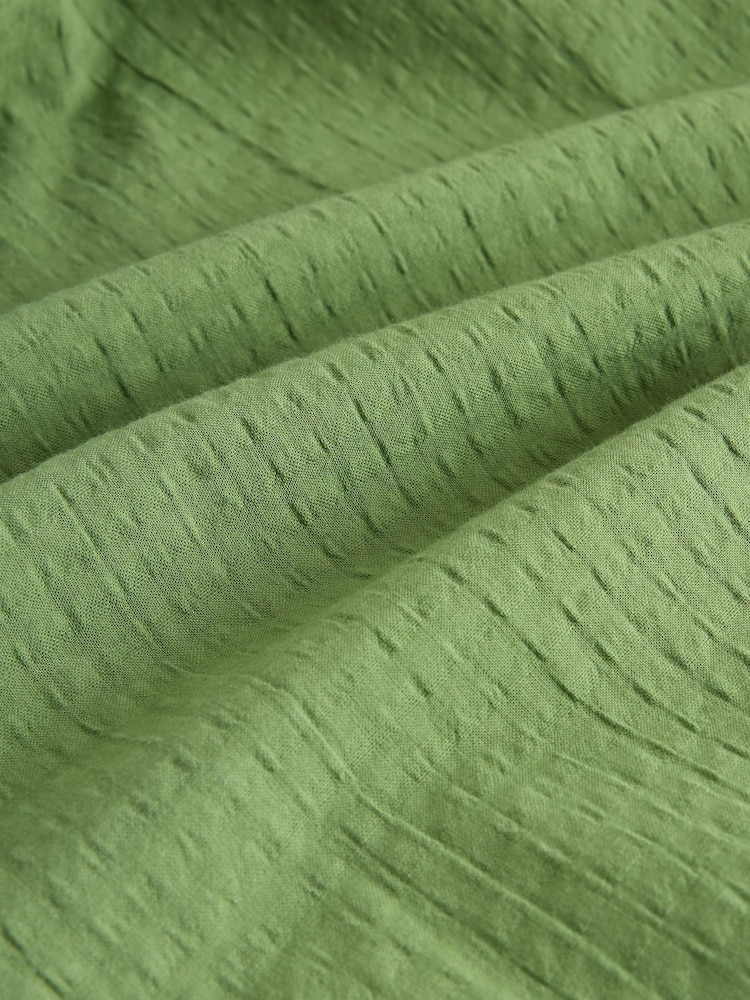 Olive Green Puff Sleeve Seersucker Midi Summer Dress - Image 7 of 7