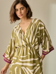 Green/Cream Zebra Print V-Neck Kaftan Maxi Dress - Image 2 of 6