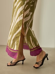 Green/Cream Zebra Print V-Neck Kaftan Maxi Dress - Image 3 of 6