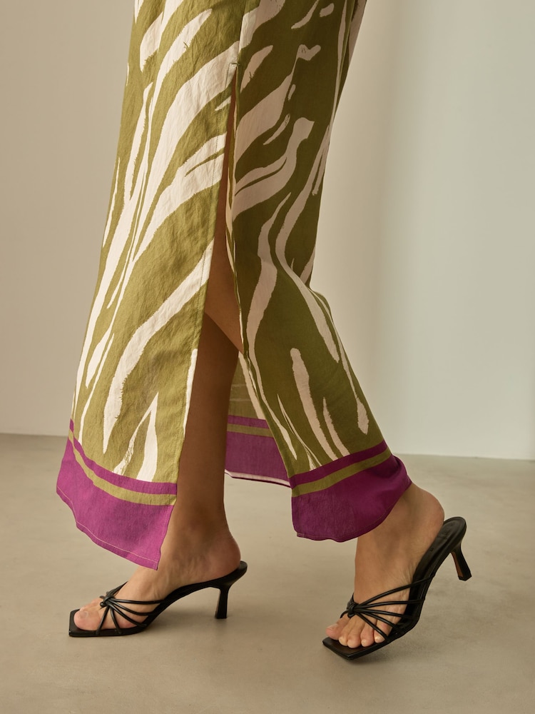 Green/Cream Zebra Print V-Neck Kaftan Maxi Dress - Image 3 of 6