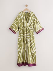 Green/Cream Zebra Print V-Neck Kaftan Maxi Dress - Image 4 of 6