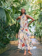 Kew Collection Floral Print Halter Tie Neck Layered Maxi Dress - Image 1 of 7