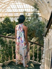 Kew Collection Floral Print Halter Tie Neck Layered Maxi Dress - Image 3 of 7