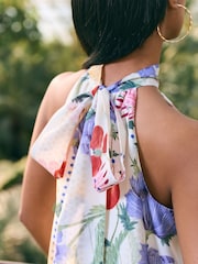 Kew Collection Floral Print Halter Tie Neck Layered Maxi Dress - Image 4 of 7