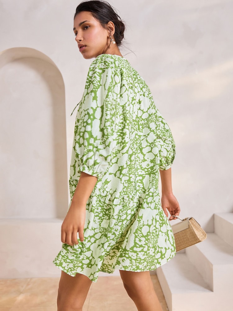 Vert et blanc à pois - Mini robe étagée nouée sur le devant - Image 3 of 8