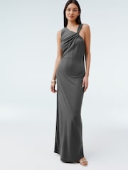 Charcoal Grey Twist Detailed Slinky Maxi Dress - Image 1 of 6