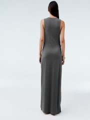 Charcoal Grey Twist Detailed Slinky Maxi Dress - Image 2 of 6