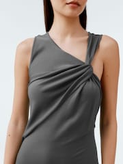 Charcoal Grey Twist Detailed Slinky Maxi Dress - Image 3 of 6