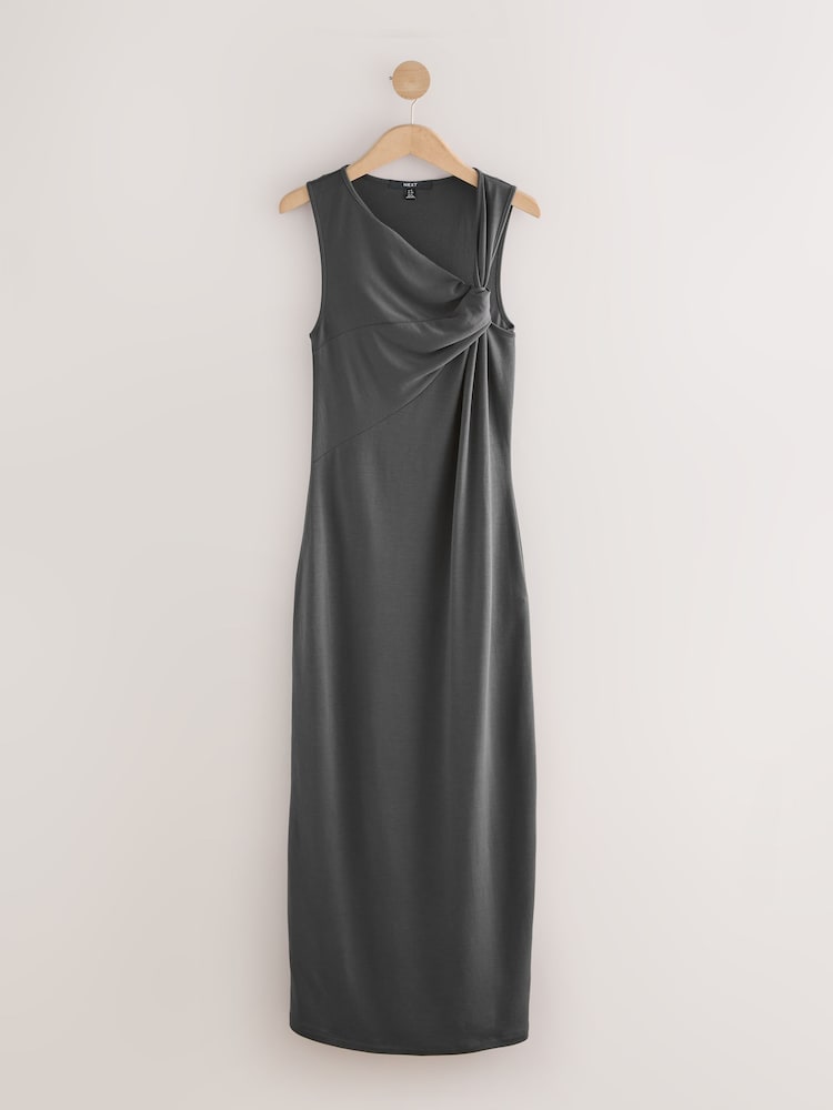 Charcoal Grey Twist Detailed Slinky Maxi Dress - Image 4 of 6