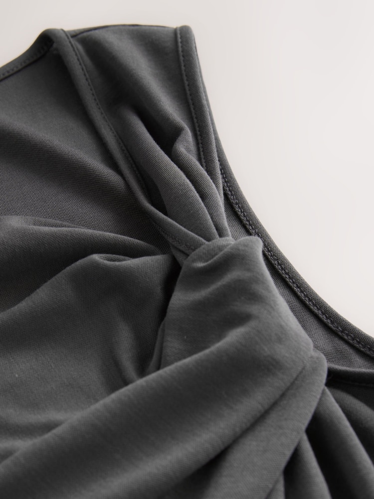 Charcoal Grey Twist Detailed Slinky Maxi Dress - Image 6 of 6