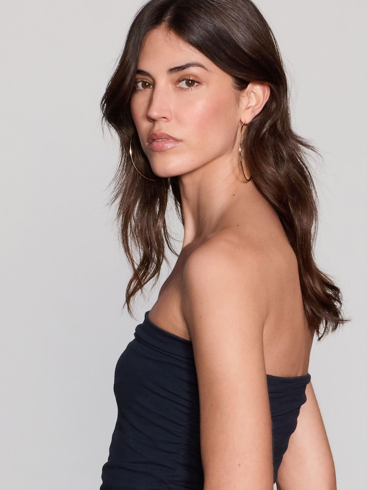 Marine/Blanc - Peignoir mi-long Bandeau en jersey tissé - Image 4 of 7