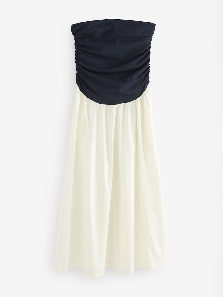 Marine/Blanc - Peignoir mi-long Bandeau en jersey tissé - Image 5 of 7