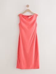 Coral Pink Boat Neck Maxi Linen Blend Dress - Image 1 of 3