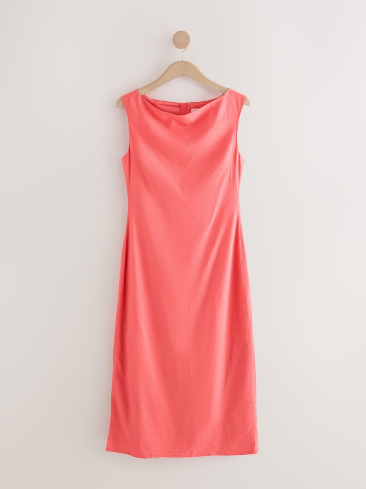 Coral Pink Boat Neck Maxi Linen Blend Dress - Image 1 of 3